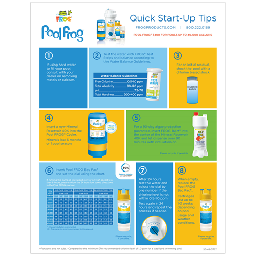Pool FROG 40K Gallon Quick Start-Up Sheet